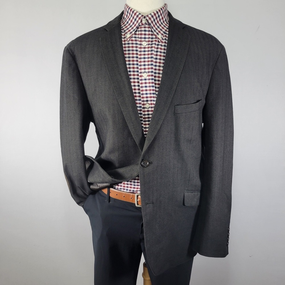 U.S Polo Assn Mens Sport Coat Blazer Two Button Dark Olive Brown Herringbone XXL